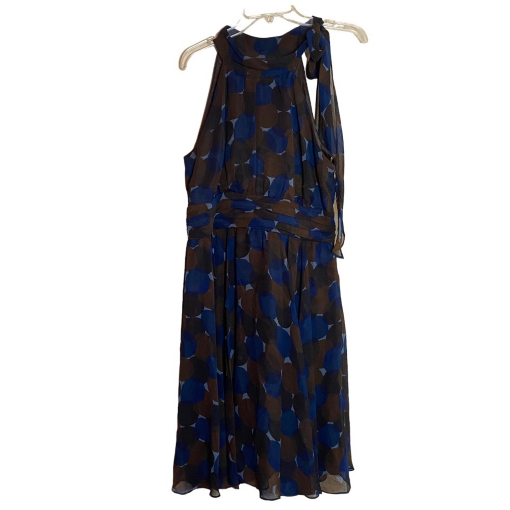 Eliza J New York Brown & Blue Polka Dot Dress